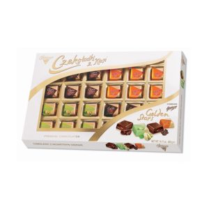 MILK CHOCOLATES WITH ALCOHOLIZED FLAVOURED FILLING GOLDEN STARS 400g